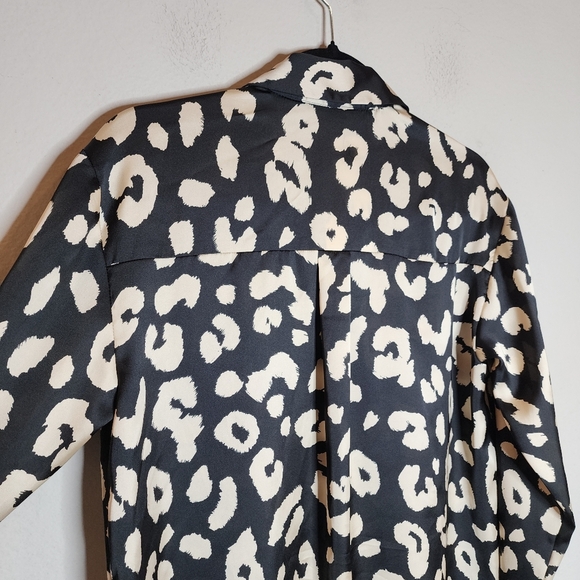 NWT Zara Satin Long Sleeve Button Down Top Leopard Cheetah Black Ivory Small - Picture 10 of 16